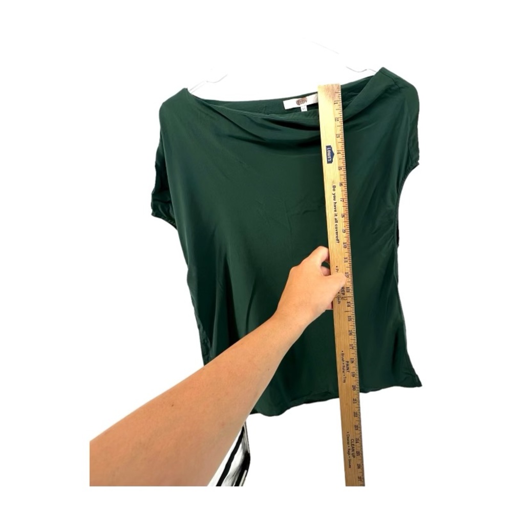 Tibi Dark Green Draped Neck Cap-Sleeve Blouse - Picture 11 of 12